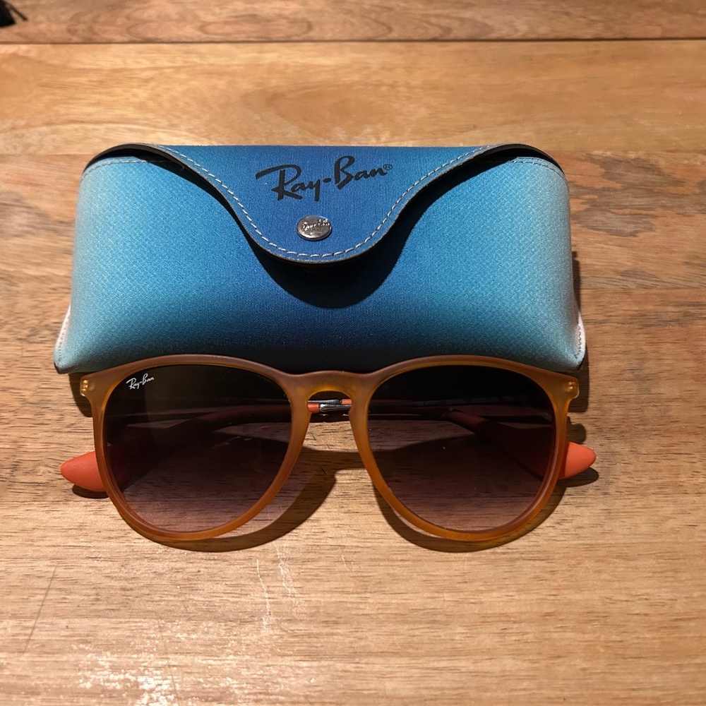 Ray-Ban Orange Translucent Round Sunglasses with Case